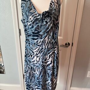 CLARA SUNWOO Blue and Black Patterned Midi Dress